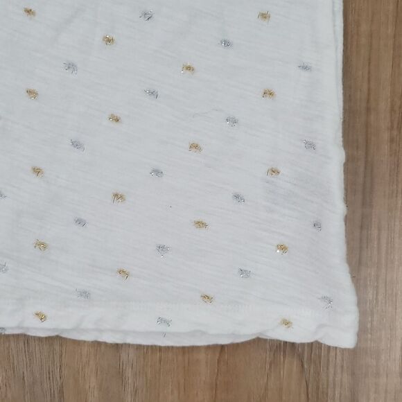 💜A New Day Cream w/Gold & Silver Metallic Polka Dots Short Sleeve Top Small - Picture 5 of 8